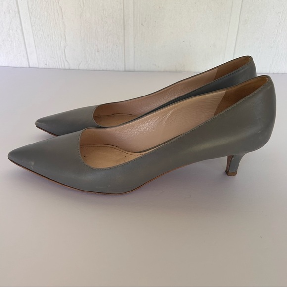 PRADA GRAY LEATHER KITTEN HEEL SHOES SIZE 39 - Picture 4 of 16